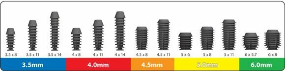 Зубные импланты различной длины и диаметра
